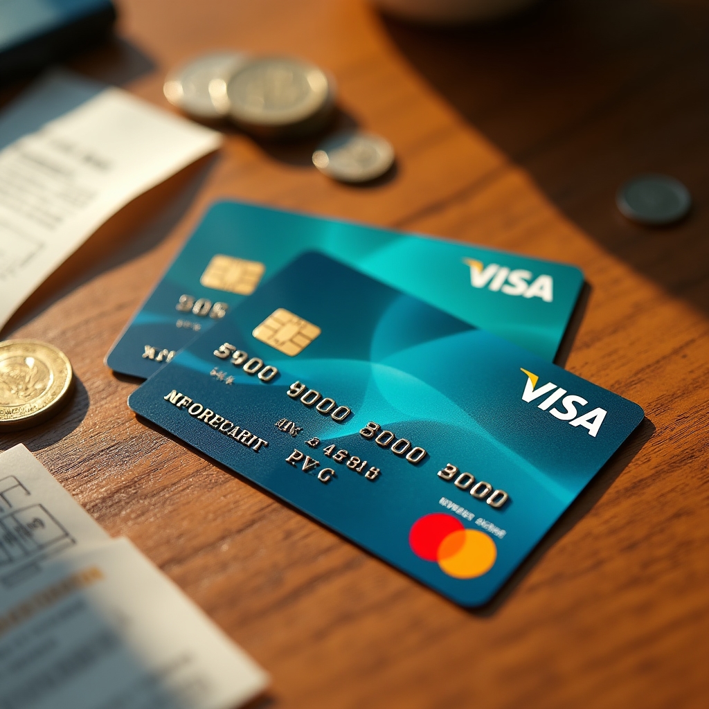 Open-loop prepaid Visa and Mastercard gift cards displayed on wooden surface