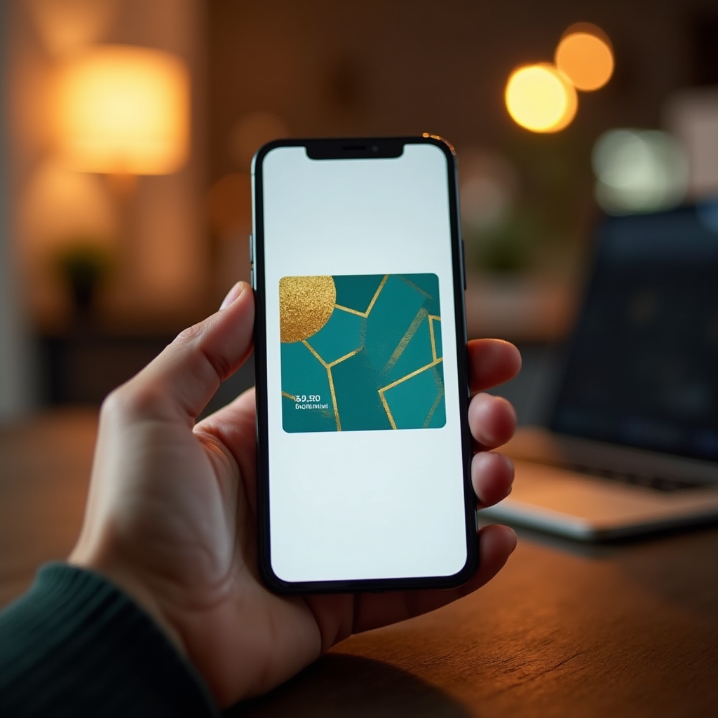 Smartphone displaying a digital gift card code on screen with colorful background